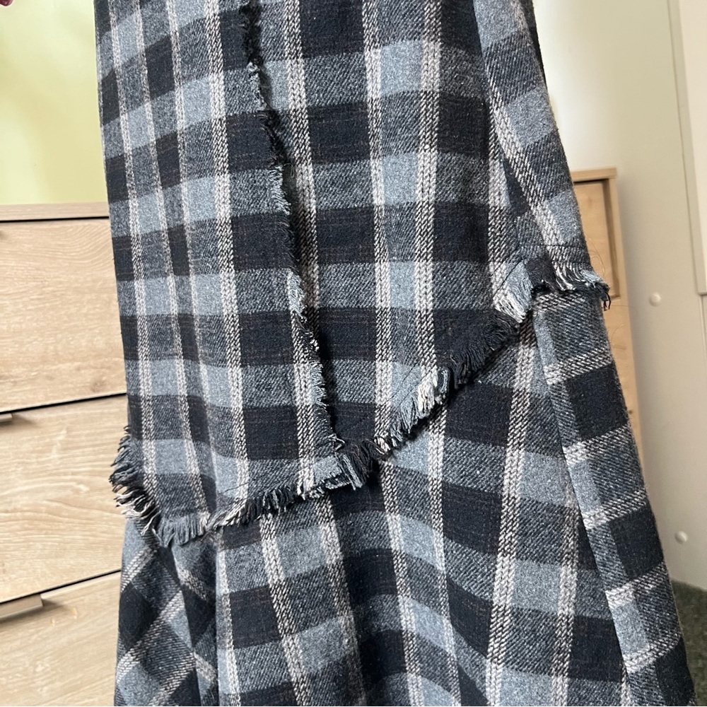 Plaid Check Ruffle Asymmetrical Midi Knee-Length High-Waist Modest Fringe Skirt - Picture 12 of 16